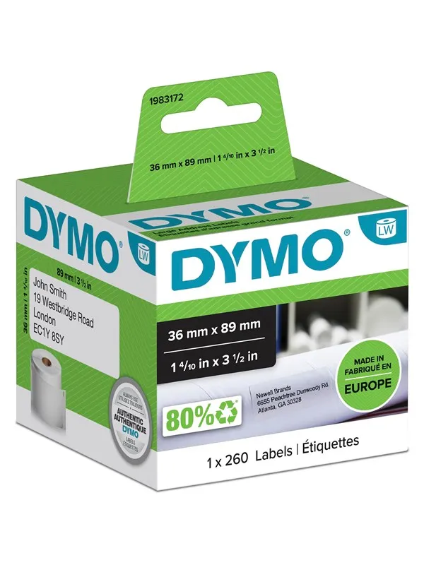 DYMO LabelWriter adresseetiketter 36mm x 89mm / ruller med 260 stk.