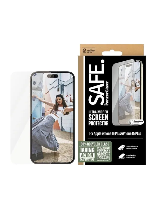SAFE by PanzerGlass Screen Protector iPhone 16 Plus | Ultra-Wide Fit