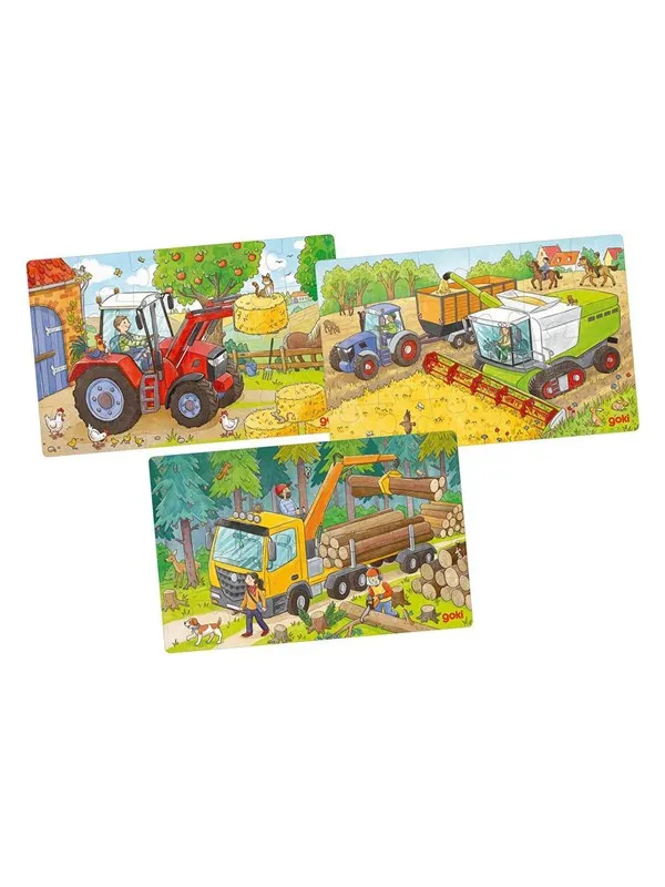 Goki Wooden Jigsaw Puzzle Vehicles Set of 3 Tre