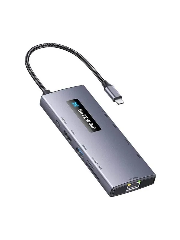BlitzWolf Adapter 10in1 HUB BW-NEW TH8 USB-hub - USB 3.0 - 10 porter - Grå