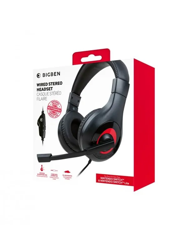 BigBen Interactive Stereo Gaming Headset V1 - Black/Red - Wired Headset - Nintendo Switch