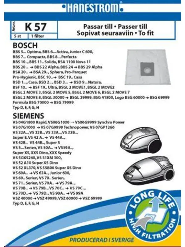 hanestroem Vacuum Cleaner Bags K57 - 5 pcs