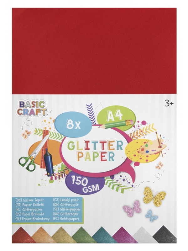 Creative Craft Group Glitter paper A4 150g 8 sheets ass.