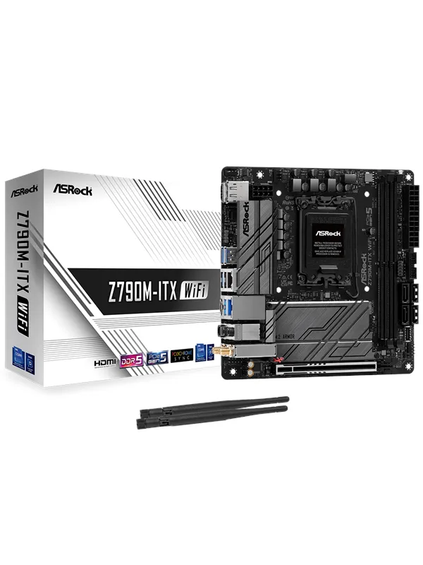 ASRock Z790M-ITX WIFI Hovedkort - Intel Z790 - Intel LGA1700 socket - DDR5 RAM - Mini-ITX