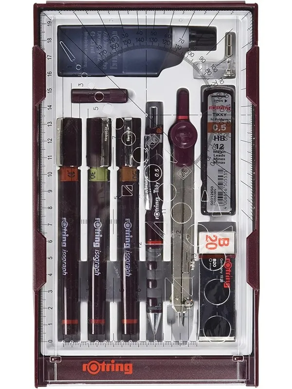 Rotring Isograph Technical Pen Master Set | 3 Fineliners (0.10mm 0.30mm 0.50mm) Mechanical Pencil (0.5mm) Compass & Accessories | 10-Piece Set in Case