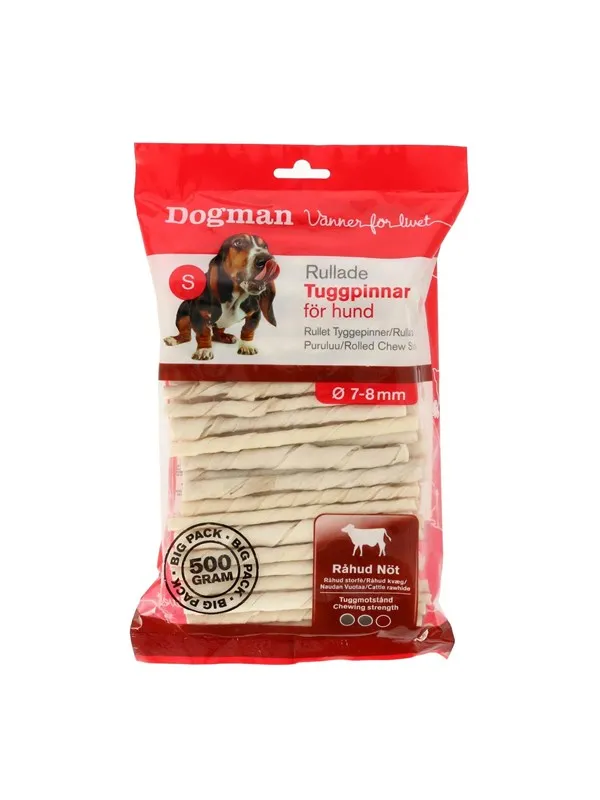 Dogman Rullede tyggepinner Storfe råhud 500g (100-Pack)