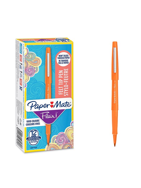 Paper Mate Flair filtpenner | Middels punkt (0,7 mm) | Oransje | 12 Stk