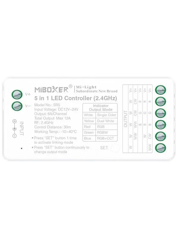 Miboxer WiFi Controller - 5-in-1 - RGB-CCT - DC12/24V - WiFi - 2.4GHz RF (SR5)
