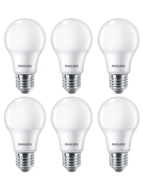 Philips LED-lyspære Standard 8W/827 (60W) Frosted 6-pack E27