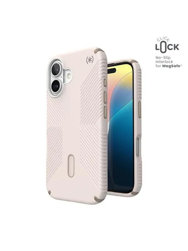 Speck Presidio2 Grip ClickLock & MagSafe - iPhone 16 Case - Bleached Bone / Heirloom Gold / Hazel Brown