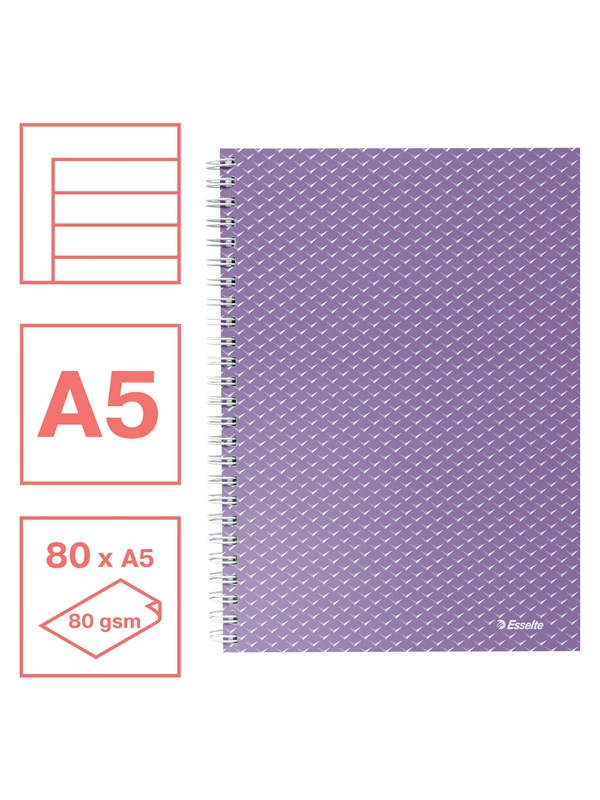 Esselte  Colour'Breeze A5 Notebook lined wirebound Lavender