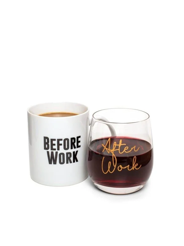 Thumbs Up! Before Work After Work Mug & Wine Mug & Glass Set