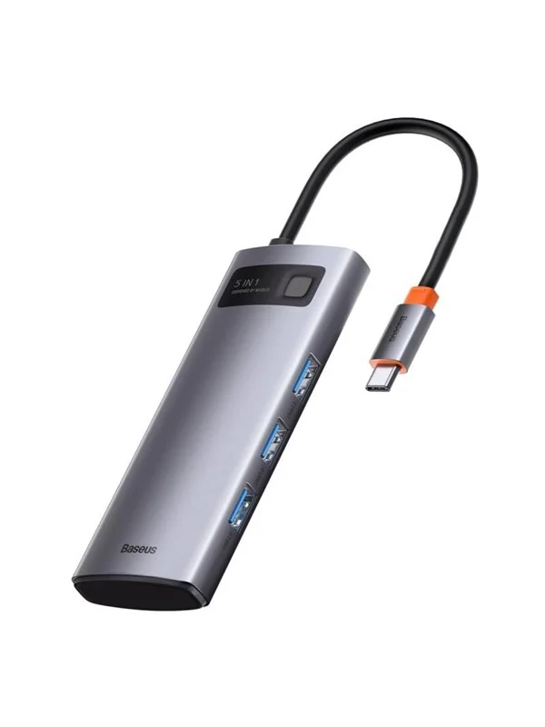 Baseus Hub 5in1 Metal Gleam Series USB-C to 3x USB 3.0 + HDMI + USB-C PD USB-hub - USB 3.0 - 5 porter - Grå