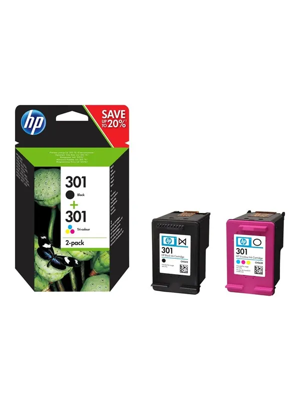 HP 301 / N9J72AE 2-Pack Black (Magenta Cyan Yellow) - Blekkpatron Fargebasert tricolor