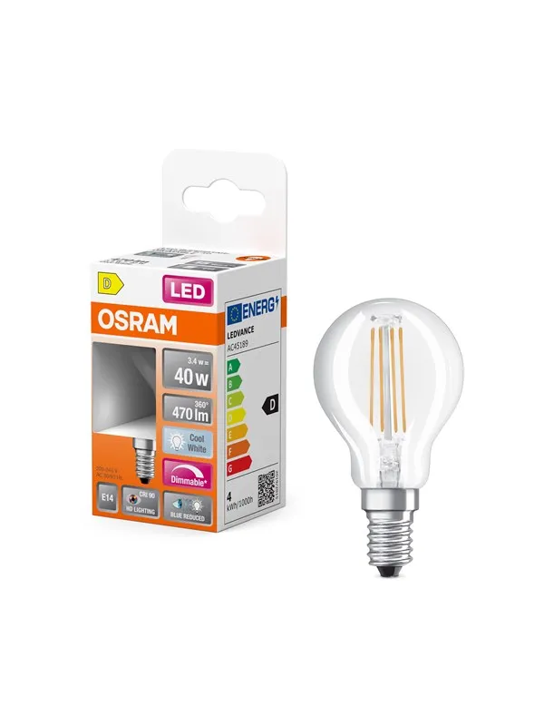 Osram LED-lyspære LED Comfort mini-ball filament 470lm 3.4W/940 (40W) dimmable E14