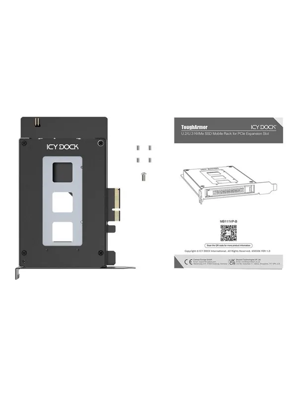 Icy dock ToughArmor MB111VP-B - storage mobile rack - U.2 / U.3 SSD mobile rack - NVMe - PCIe 4.0 x4