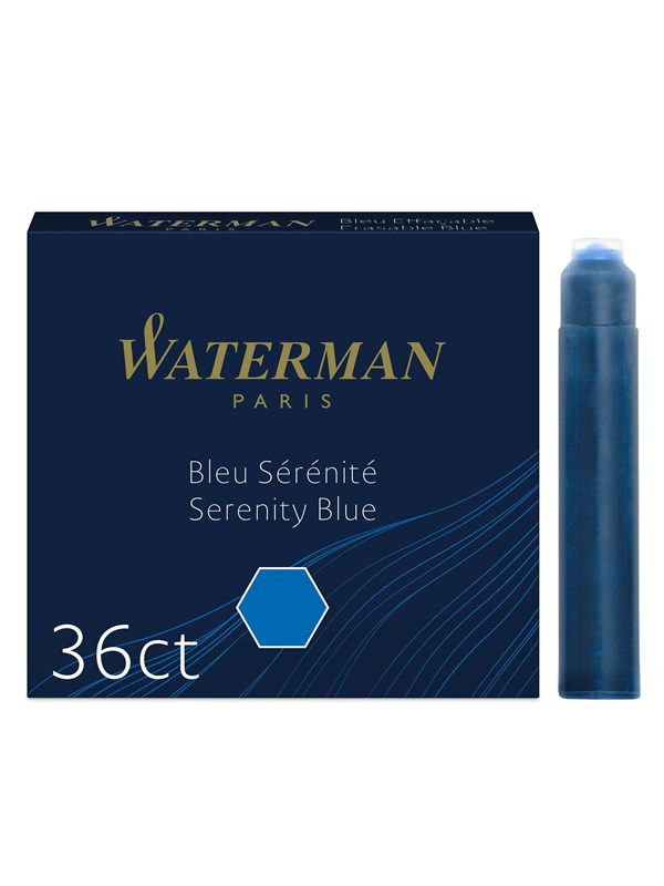 Waterman Fountain Pen Refill Ink Cartridges | Standard International (Short) | Serenity Blue | 36 Count