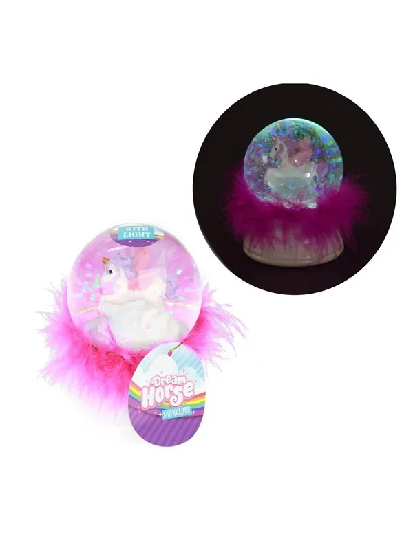 Dream Horse Snow Globe Unicorn with Feathers and Light