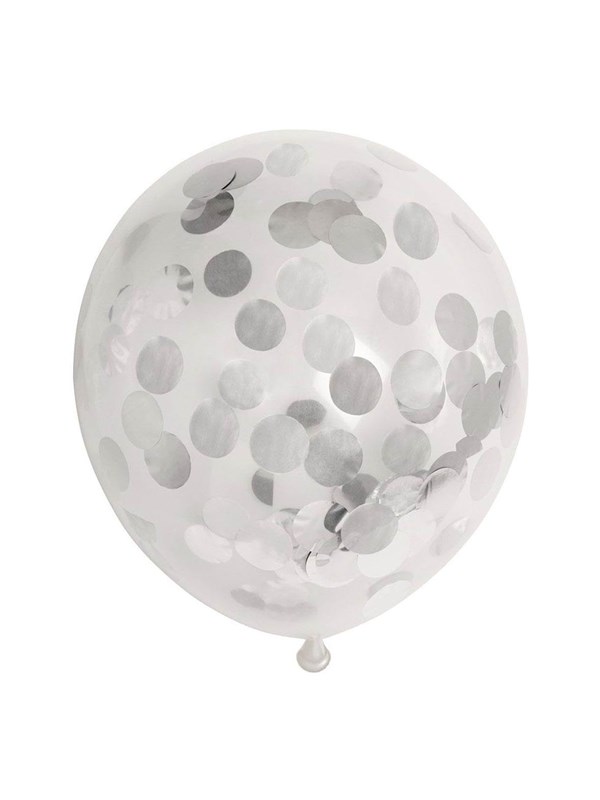 Globos Confetti Balloons Paper Confetti Metallic Silver 30cm 6pcs.
