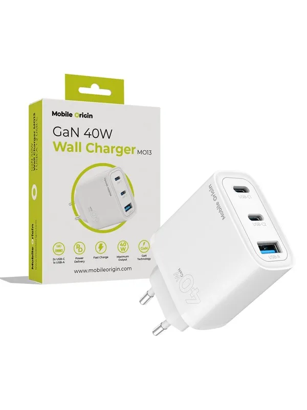 Mobile Origin GaN 40W Wall Charger MO13 - white 1 USB-A + 2 USB-C