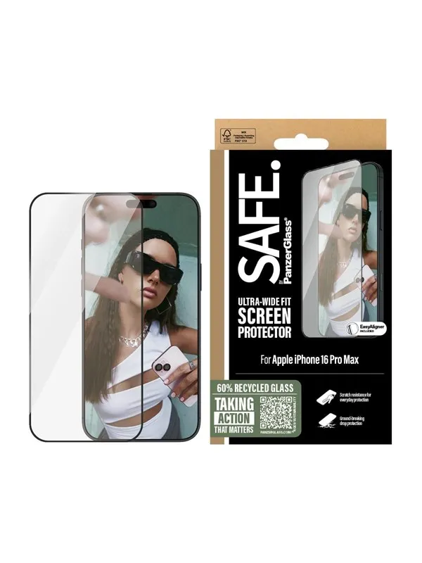 SAFE by PanzerGlass Screen Protection w. Black Frame iPhone 16 Pro Max | Ultra-Wide Fit