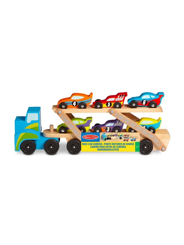 Melissa & Doug Wooden Vehicles Car Carrier Mega Race Car