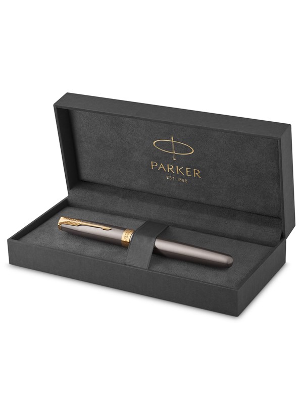 Parker Sonnet Rollerball Pen | Grey Lacquer with Gold Trims | Fine Stainless Steel Point | Black Ink Refill | Gift Box