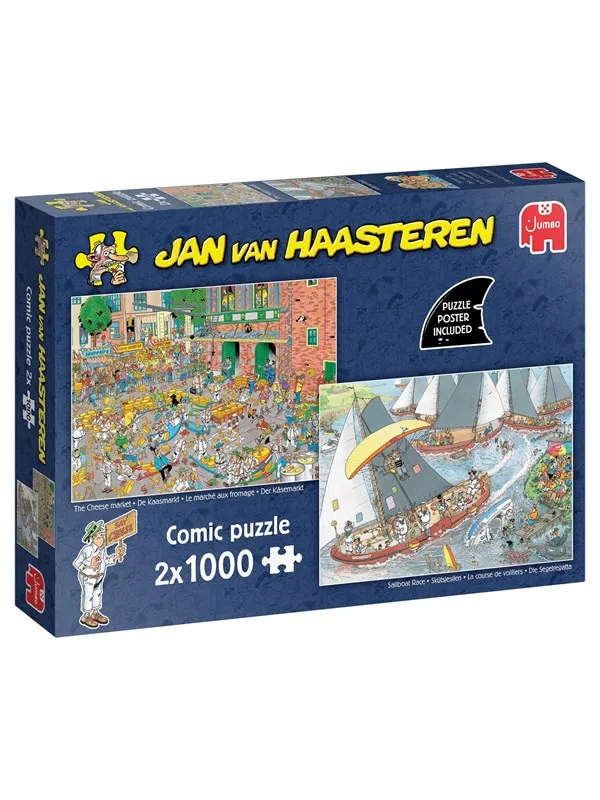 Jumbo Jan van Haasteren Jigsaw Puzzle - The Cheese Market & Skutsjesilen - 2x1000 pcs. Gulv