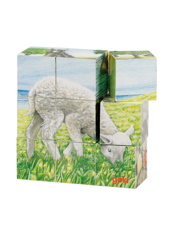 Goki Wooden Block Puzzle Farm Tre