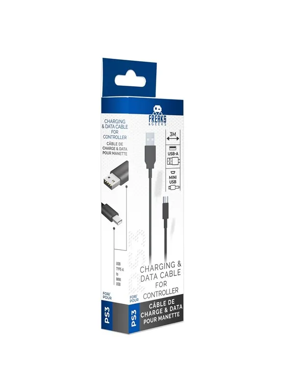 Freaks And Geeks Charging Cable 3m - Wired Charging cable for wireless game controller - Sony PlayStation 3