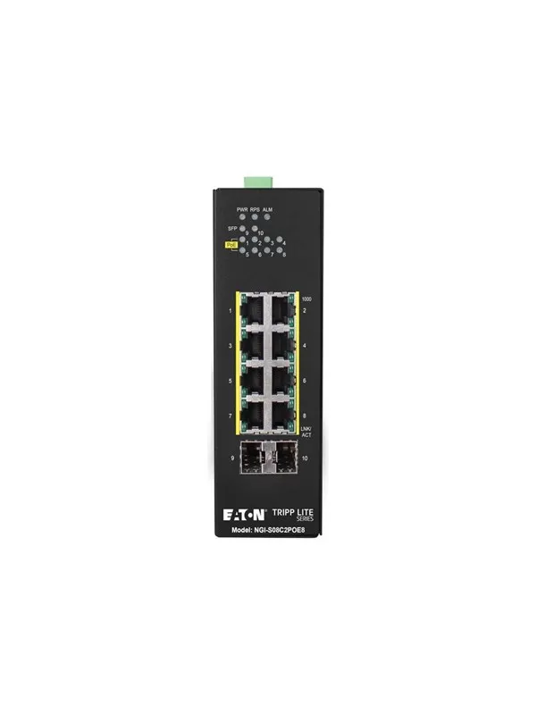 Tripp Lite Eaton  series 8-Port Lite Managed Industrial Gigabit Ethernet Switch - 10/100/1000 Mbps PoE+ 30W 2 GbE SFP Slots -10° to 60°C DIN Mount