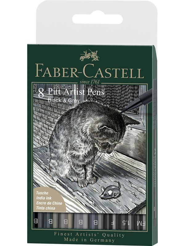 Faber-Castell India ink Pitt Artist Pen Grey&Black 8ct