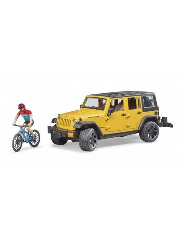 Bruder  Jeep Wrangler Rubicon with mountainbike and cyclist