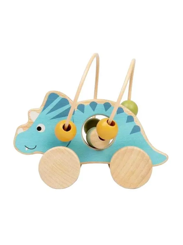 Bigjigs Wooden Push Toy Triceratops with Bead Frame