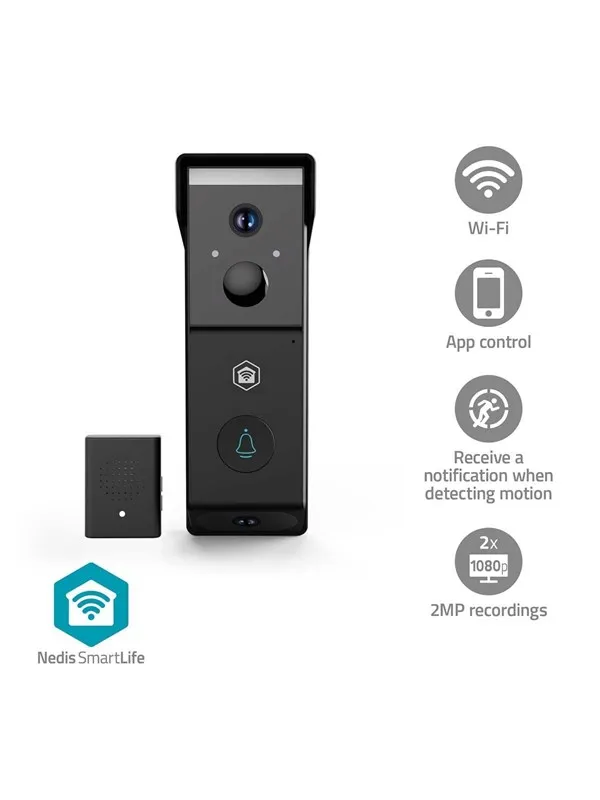 Nedis SmartLife Video Doorphone Wi-Fi Battery 2x Full HD 1080p Cloud Storage (option) / microSD (not included) IP54 With motion sensor Night vision Black