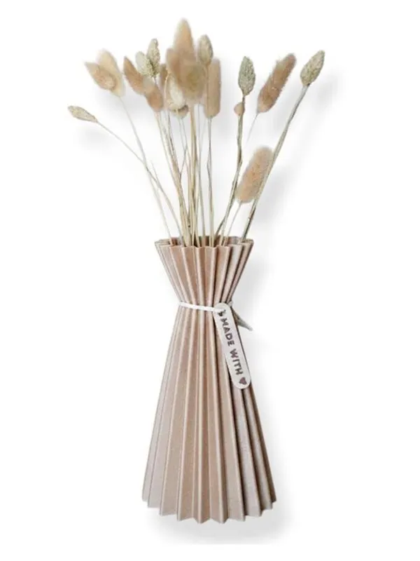 Simiu SLOZENA - Pleated Vase - 22 cm - Wood Look - Beige