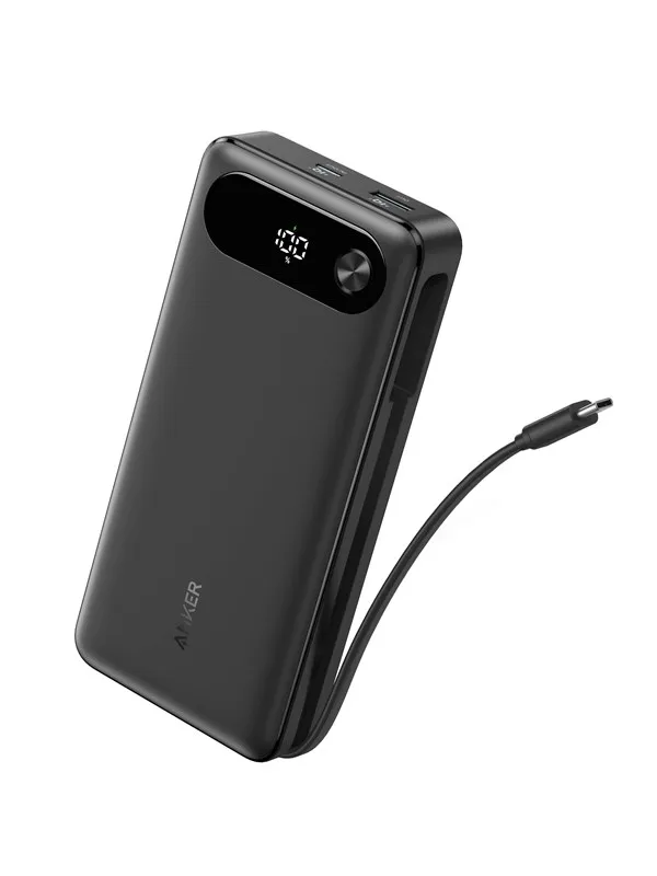 Anker Powerbank (20K 87W Innebygd USB-C-kabel) Nødlader - Svart - 20000 mAh