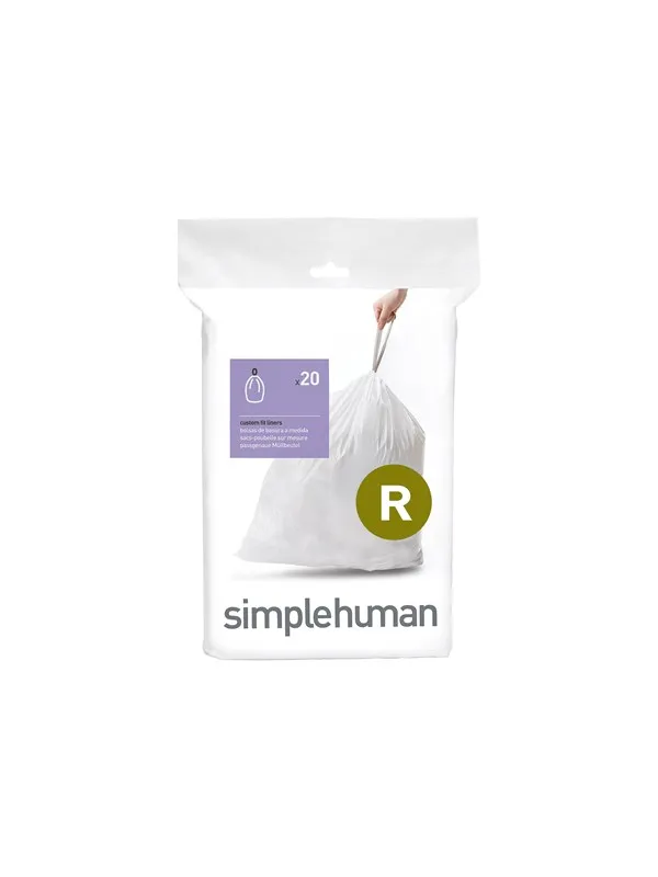 Simplehuman Kode R tilpassede søppelposer, pakke med 20, hvit