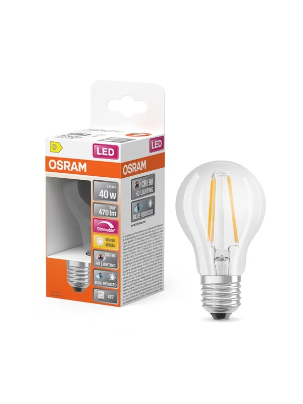 Osram LED-lyspære LED Comfort standard filament 470lm 3.4W/927 (40W) dimmable E27