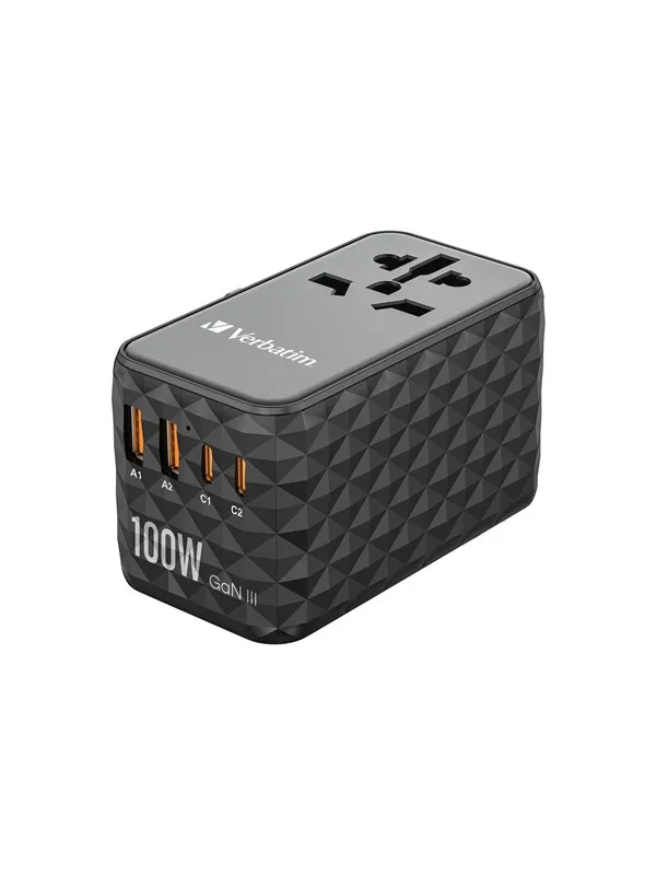 Verbatim UTA-06 Power Adapter - GaN III Universal - 2 x USB 2 x USB-C - 100 Watt