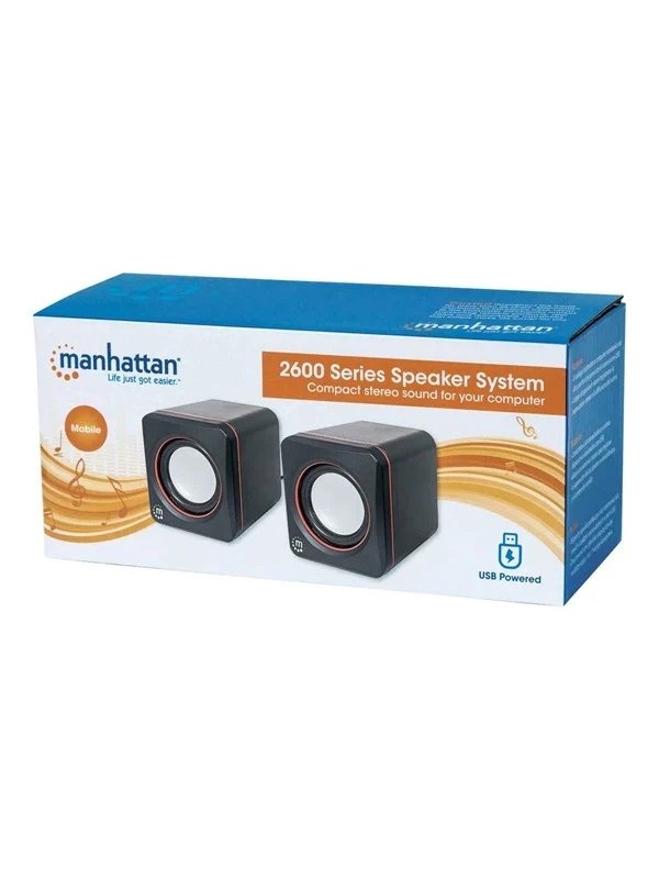 IC INTRACOM Manhattan 2600 Series Speaker System Small Size Big Sound Two Speakers Stereo USB power 3.5mm plug for sound In-Line volume control Black