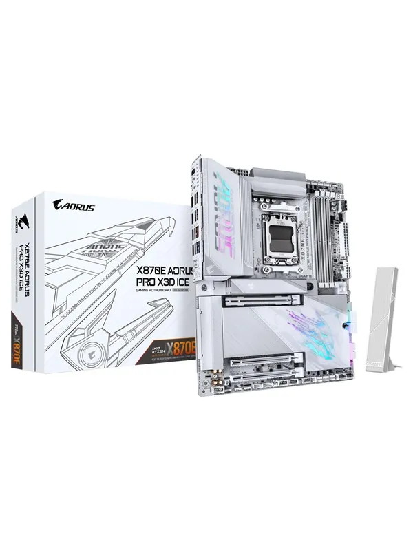 GIGABYTE X870E AORUS PRO X3D ICE Hovedkort - AMD X870E - AMD AM5 socket - DDR5 RAM - ATX