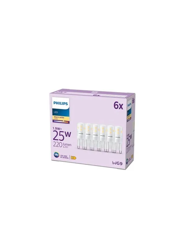Philips LED-lyspære 220lm 1.9W/827 (25W) 6-pack G9
