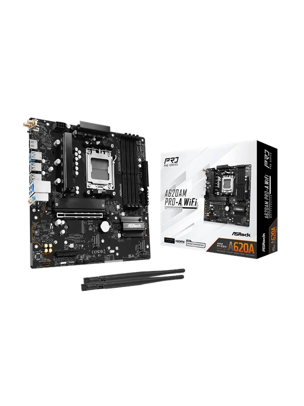 ASRock A620AM PRO-A WiFi Hovedkort - AMD A620A - AMD AM5 socket - DDR5 RAM - Micro-ATX