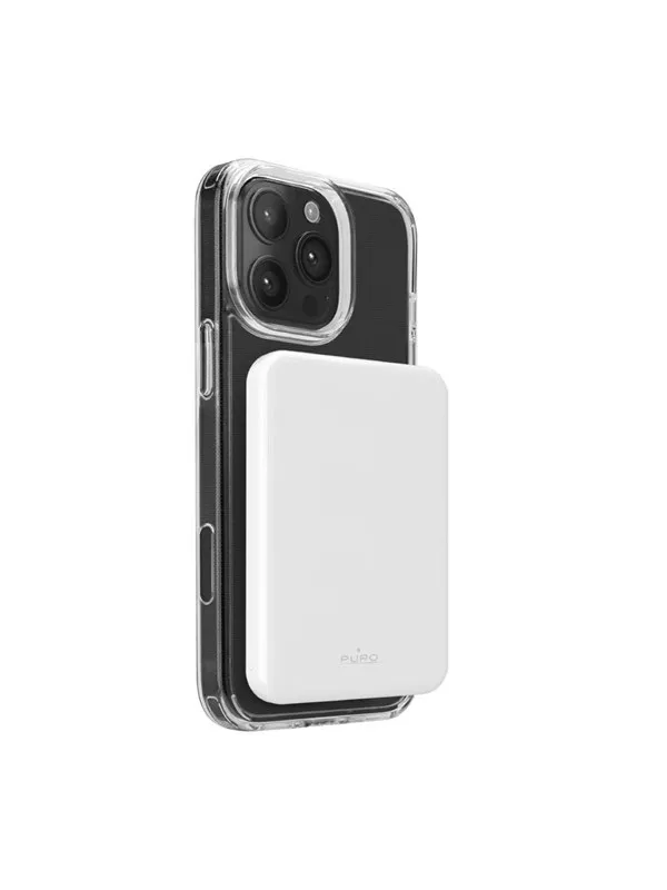 Puro Mag Plus 5000mAh 20W Qi2 compatible with MagSafe 1x USB-C Power Delivery - white Nødlader - Hvit - 5000 mAh