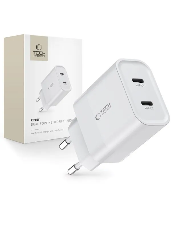 Tech-Protect  C20W AC Charger 2x USB-C PD 20W - White