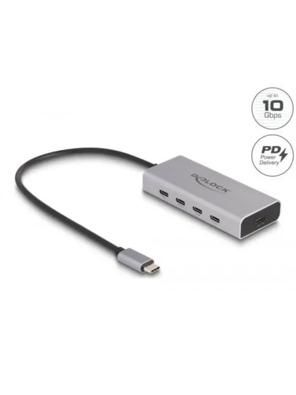 DeLOCK - hub - 10 Gbps PD 85 Watt with 30 cm connection cable - 5 ports USB-hub - USB 3.0 - 5 porter - Grå