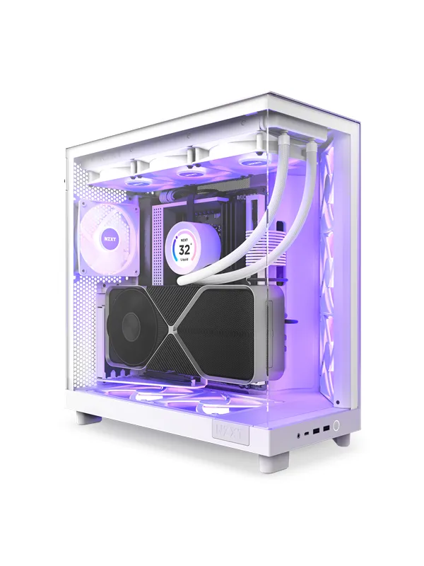 NZXT H6 Flow Compact Dual Chamber with RGB - Matte White - Kabinett - Miditower - Hvit