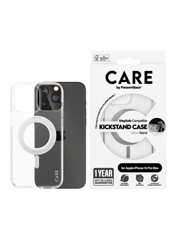 CARE by PanzerGlass Feature Case Transparent w. Silver Kickstand & MagSafe iPhone 15 Plus