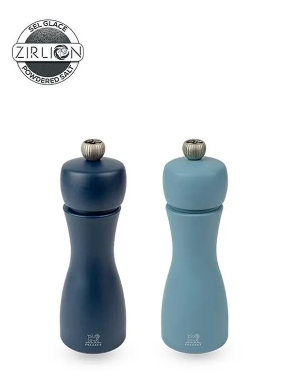 Peugeot Tahiti duo Set of Manual Salt and Pepper Mills in Wood Midnight Blue & Azure Blue 15cm